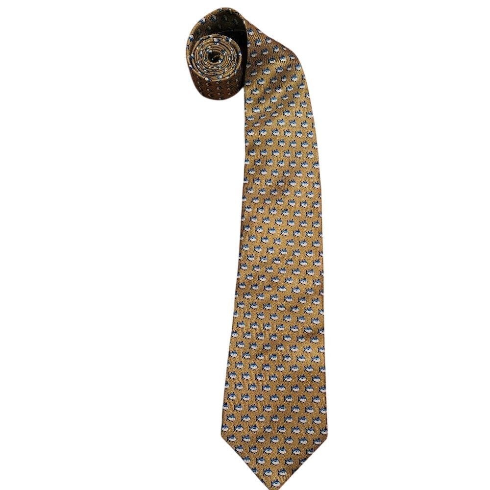 BIJOUX TERNER Men's Genuine Silk Fish Print Handmade‎ Neck Tie Yellow Blue